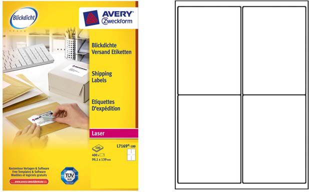 Avery Zweckform ETYK.ZF 7169 99.1X139 100 ARK./400/ ETYKIETA - L7169-100