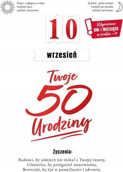 KUKARTKA Karnet Urodziny 50 wymienne cyfry