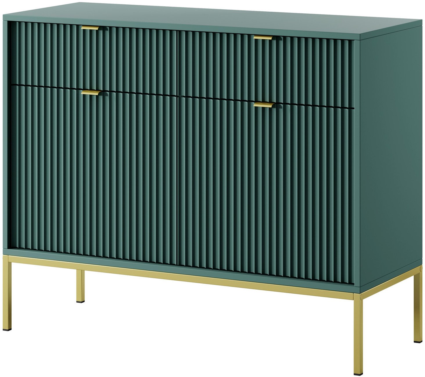 Dwudrzwiowa komoda Kioto KSZ104 w kolorze zielonym ze złotymi nóżkami