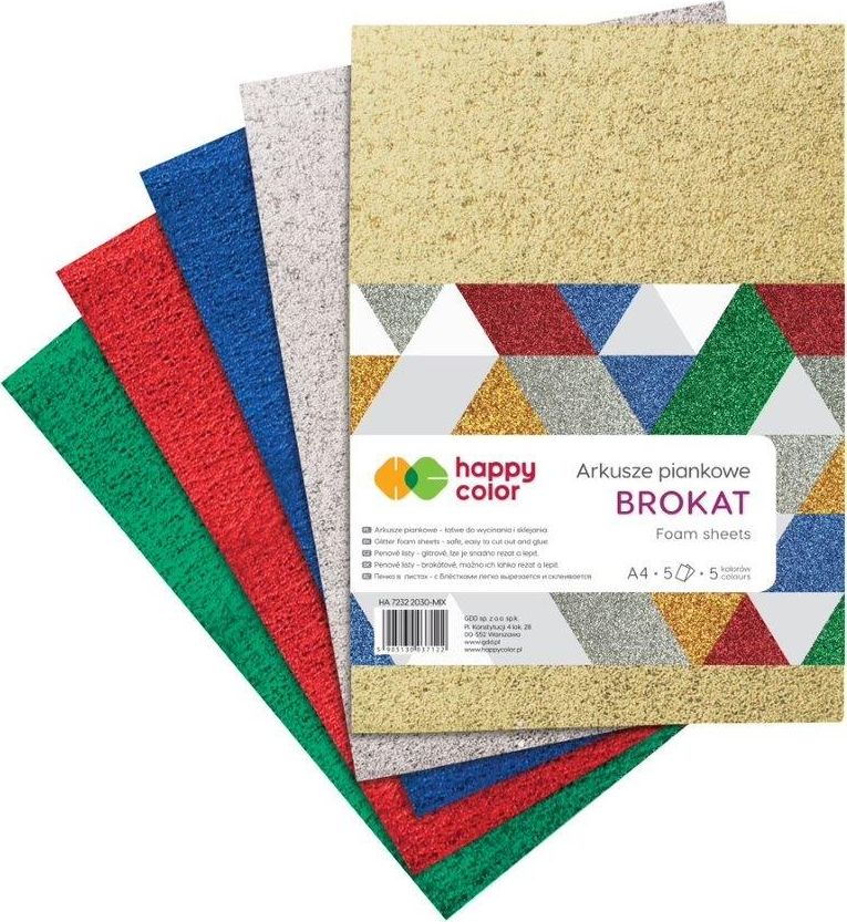 Happy Color Arkusze piankowe A4 5 kolorów Brokat HAPPY COLOR