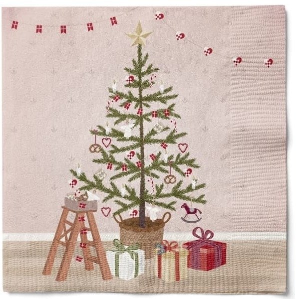Party Deco Serwetki Det Gamle Apotek h 33cm, w 33cm, 20/pkk/pack, różowy, święta bożonarodzeniowe
