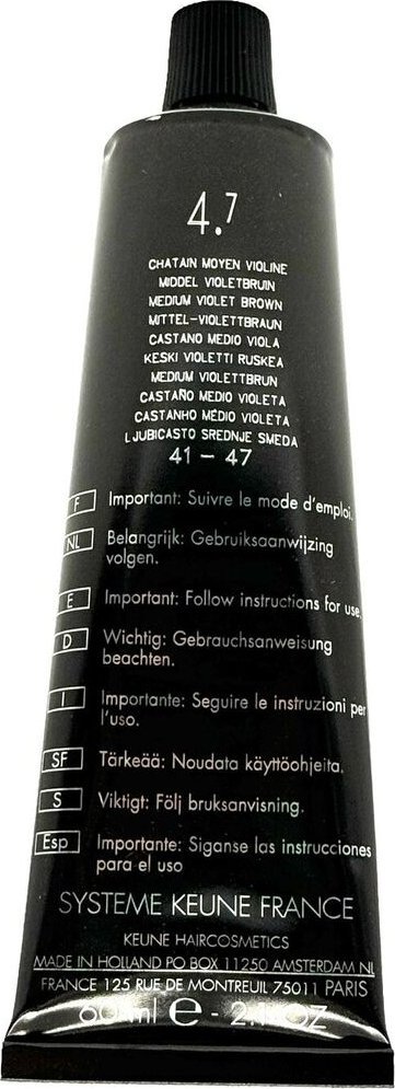 Keune Keune, Tinta Color, Permanent Hair Dye, 4.7 Medium Violet Brown, 60 ml For Women