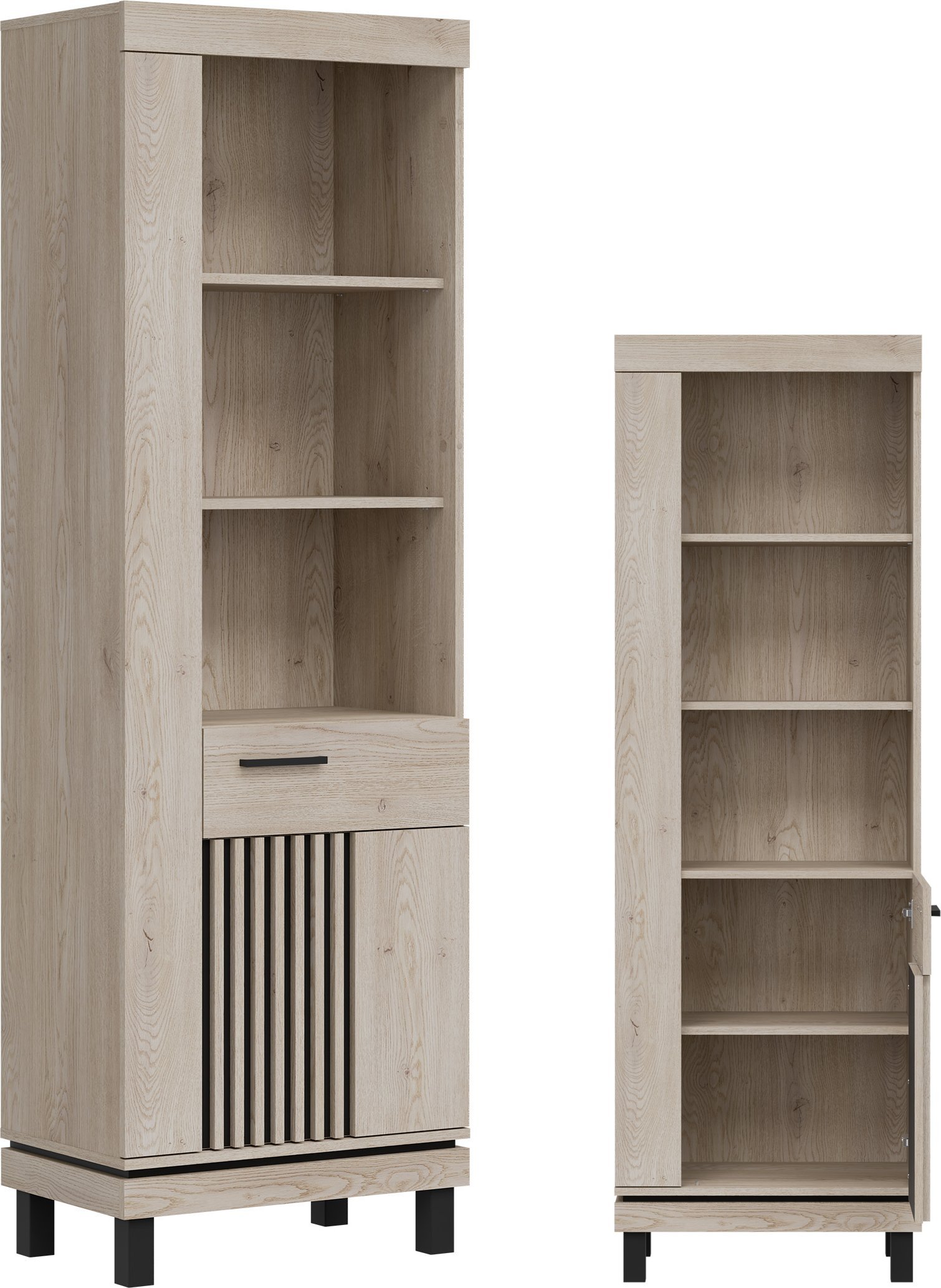 BogFran Regał L/P wysoki Szafka z półkami otwartymi Dąb Lamele Loft MATI MI08