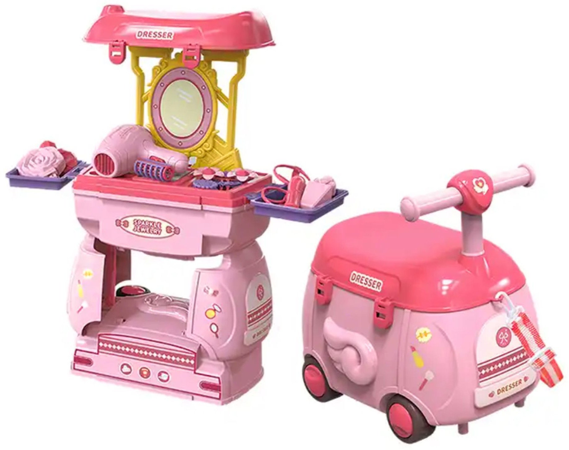 Toaletka jeździk - zestaw kosmetyczny w walizce - 25 elementów 2w1