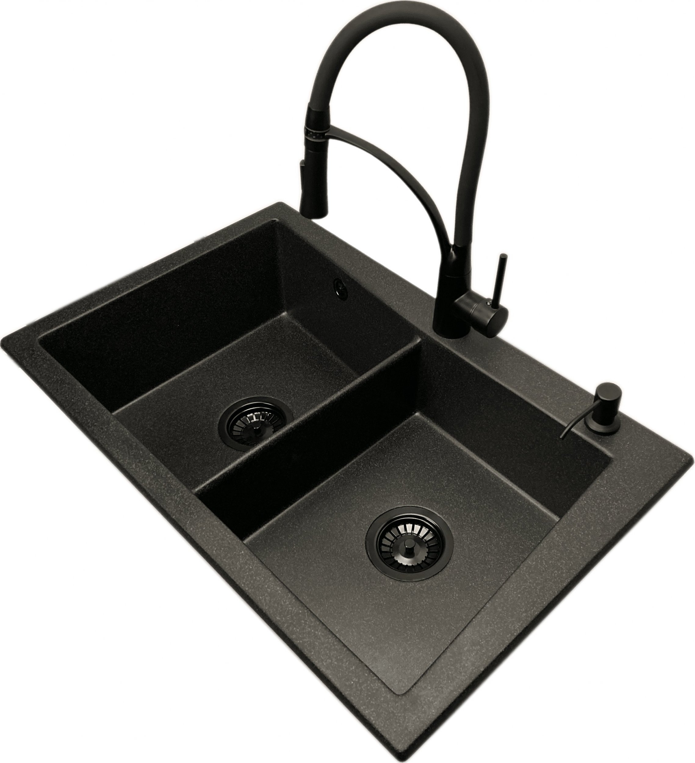 Zlewozmywak PREHNIT Zlewozmywak 2 komorowy EVOLUTION grafit + bateria czarna NEXO + dozownik