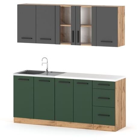 Kuchnia Rest Modułowa Nowoczesna Z Blatem 2.0m Wotan Szary Butelkowa Zieleń
