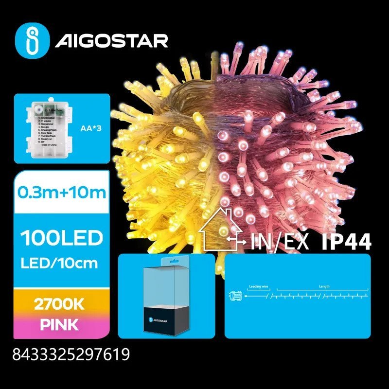 Lampki choinkowe Aigostar Lampki choinkowe na 3 baterie AA ciepłe Taśma świetlna płaska na 3 baterie AA