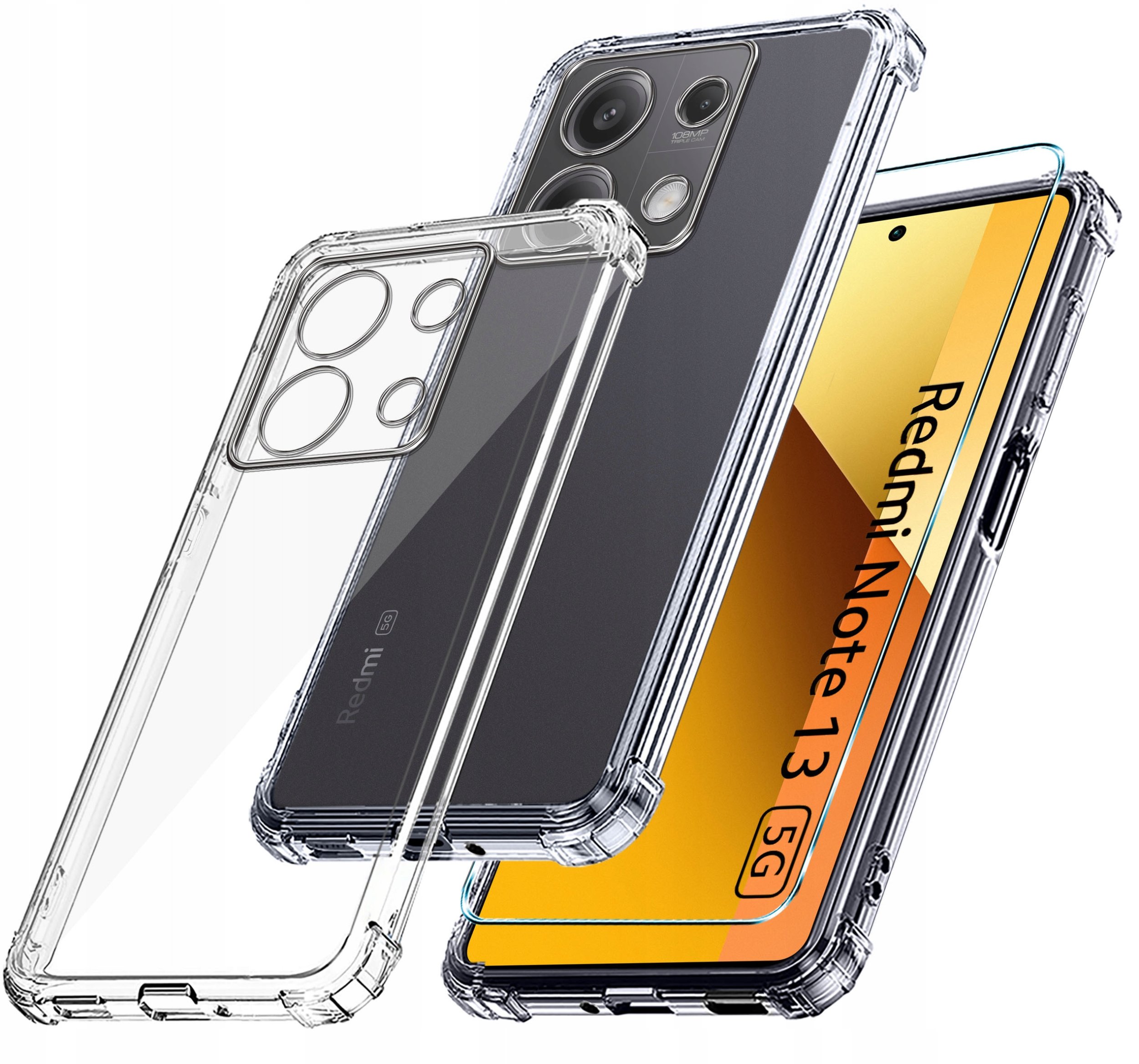 Etui do Xiaomi Redmi Note 13 5G ANTI-SHOCK CLEAR CASE + Szkło OCHRONNE 9H