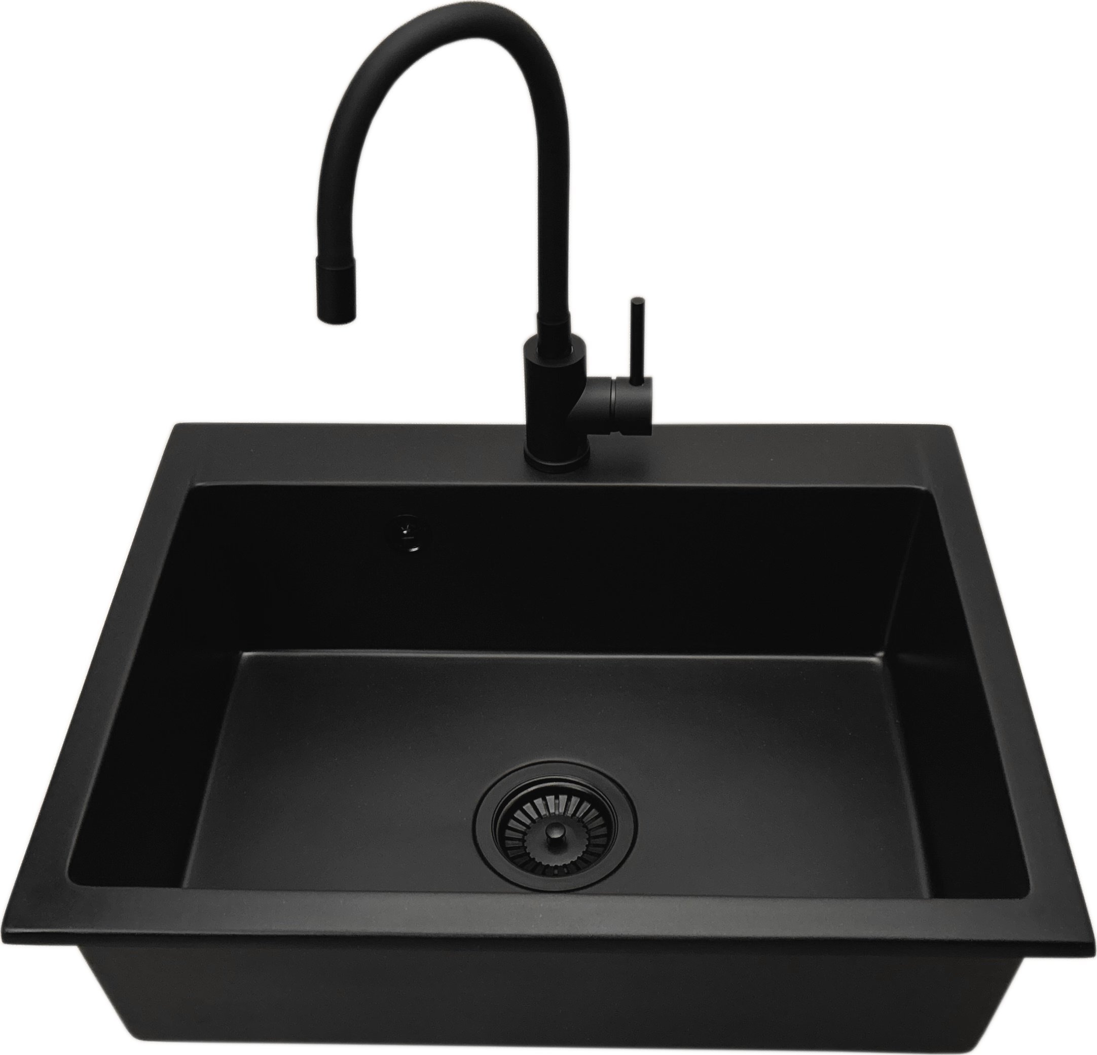 Zlewozmywak PREHNIT Zlewozmywak jednokomorowy ELAN czarny + bateria flex Maggieczarna