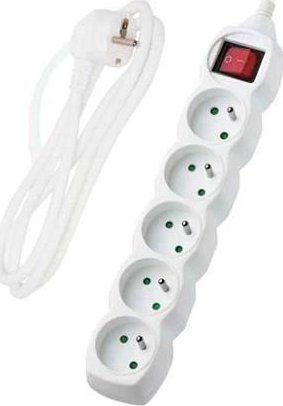DPM Przedłużacz z wyłącznikiem, 5 gniazd, biały, 1,5 m