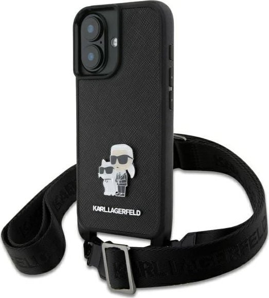 Karl Lagerfeld Karl Lagerfeld KLHCP16SSAKCPBK iPhone 16 6.1" czarny/black hardcase Saffiano Karl&Choupette Metal Pin CBDY Strap