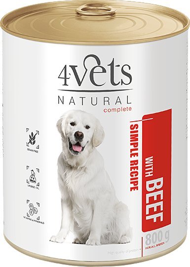 Mokra karma 4Vets Natural dla psa z wołowiną puszka 800 g