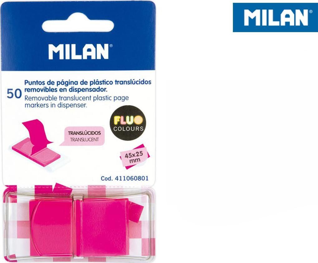 Milan INDEKSY TRANSPARENTNE MILAN FLUO RÓŻ 45 X 25 MM, 50 SZT.
