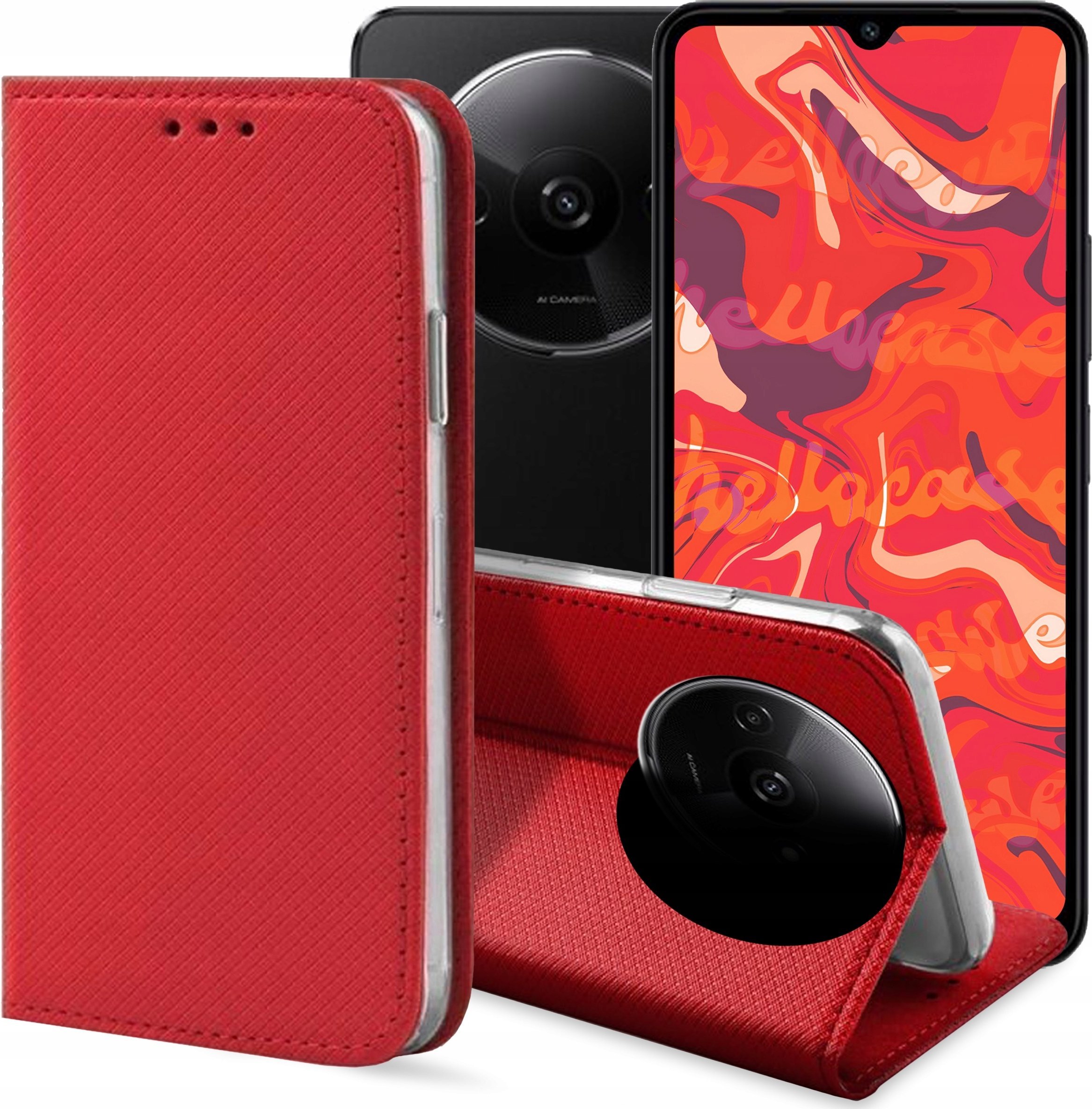 Hello Case ETUI Z KLAPKĄ DO XIAOMI REDMI A3 CZERWONE ZAMYKANE MAGNETYCZNE KABURA FLIP