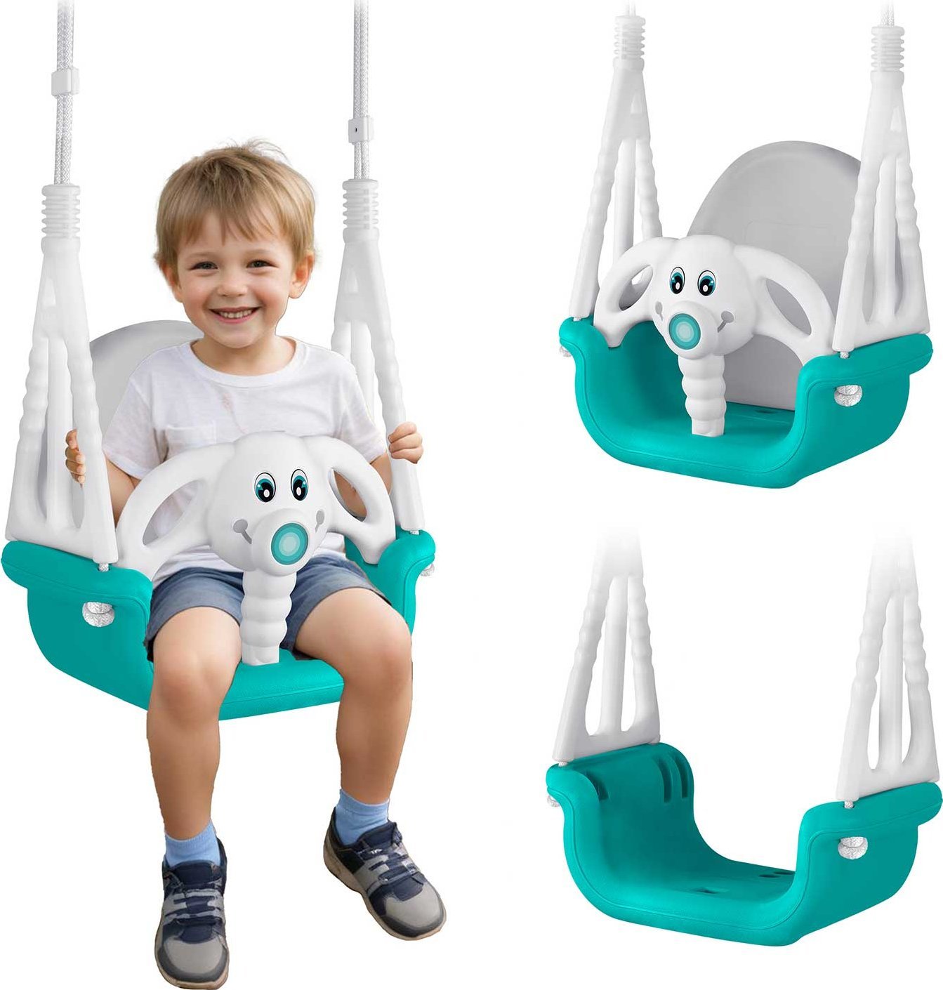 Huśtawka Ricokids Huśtawka kubełkowa Słonik 3w1 Ricokids turkusowa