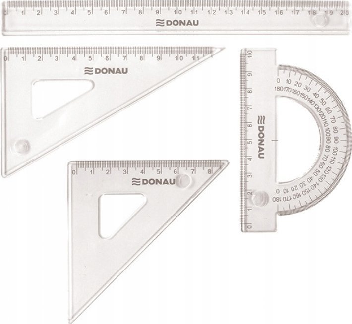 Donau Zestaw geometryczny DONAU, mały, z linijką 20cm, zawieszka, transparentny