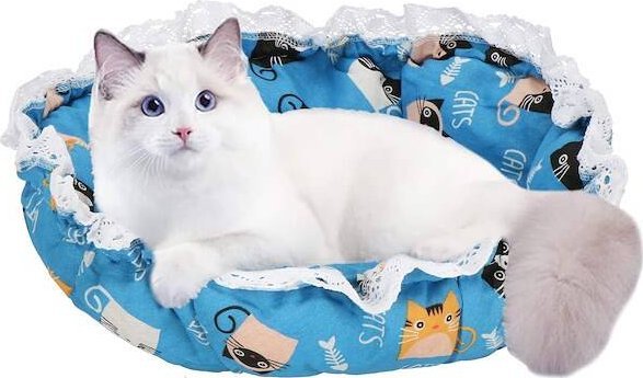 Springos Legowisko dla psa i kota okrągłe śr. 73 cm pluszowe posłanie ze ściągaczem niebieskie UNIWERSALNY