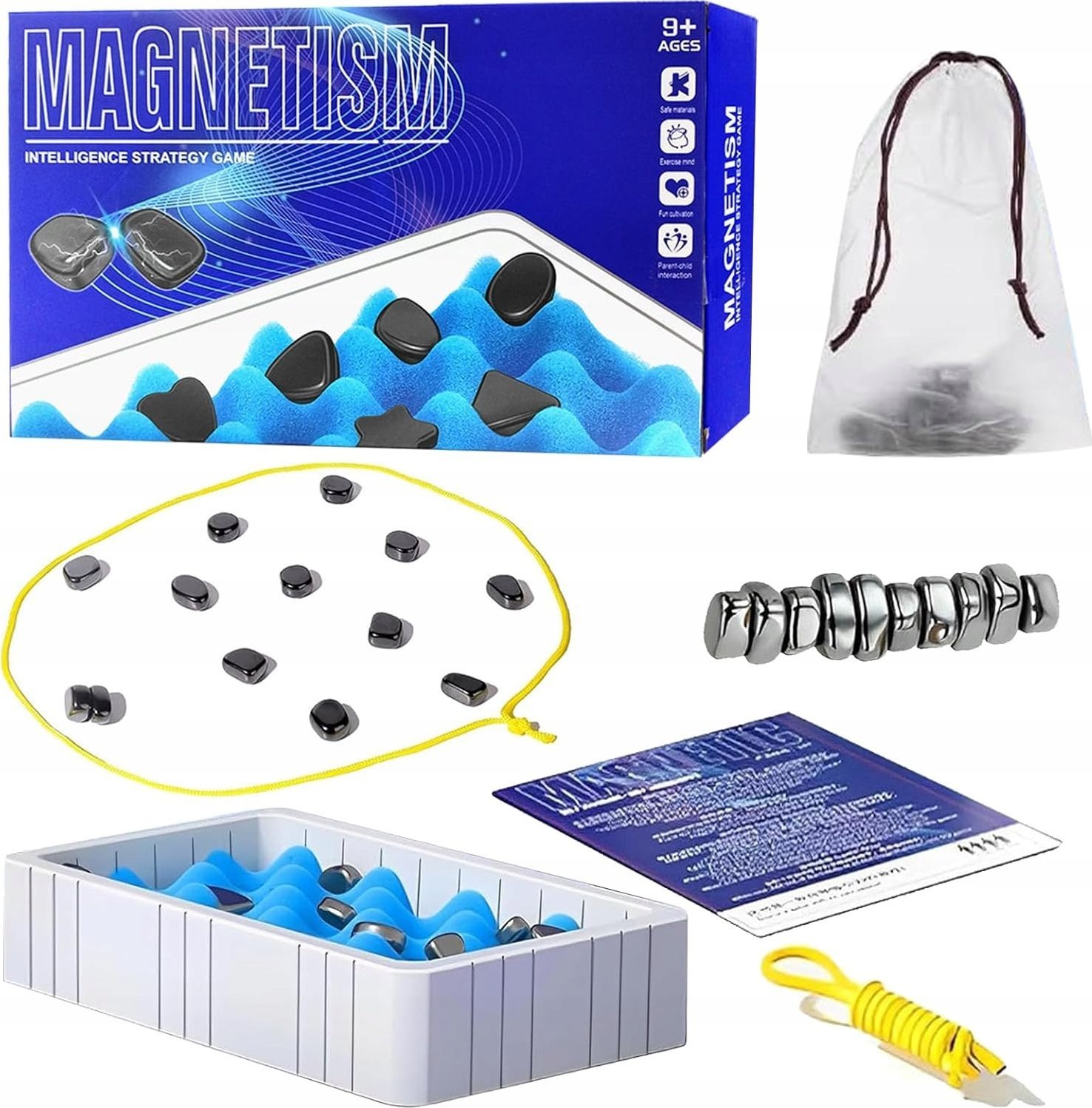 Gra Szachy Kamienie Magnetyczne Planszowa, Magnetyczna Gra Strategiczna, "Magnetic Chess" + Podkładka