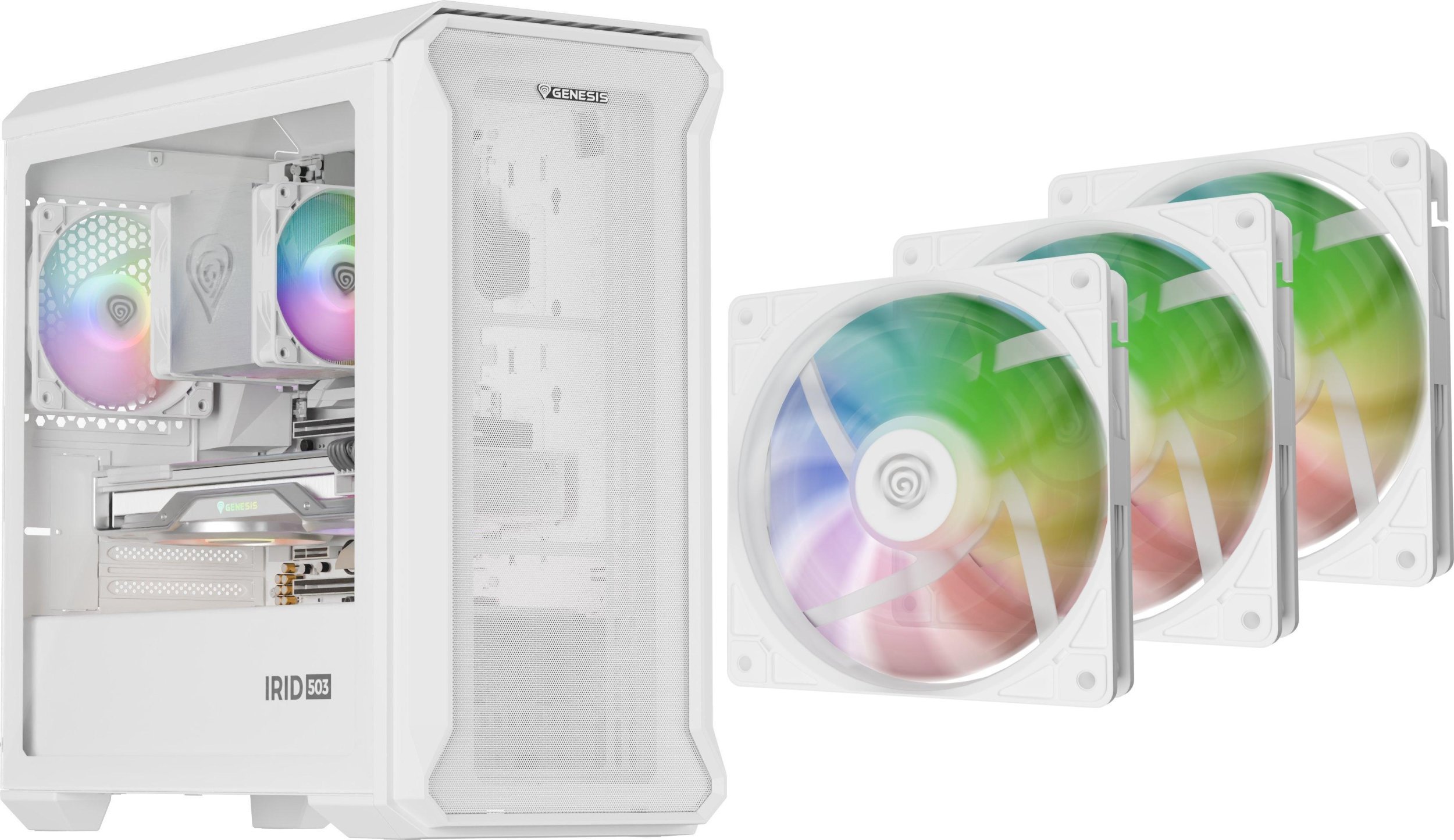 Obudowa Genesis Irid 503 ARGB Lite biała (NPC-2224) + 3-pack Oxal 120 ARGB Biały