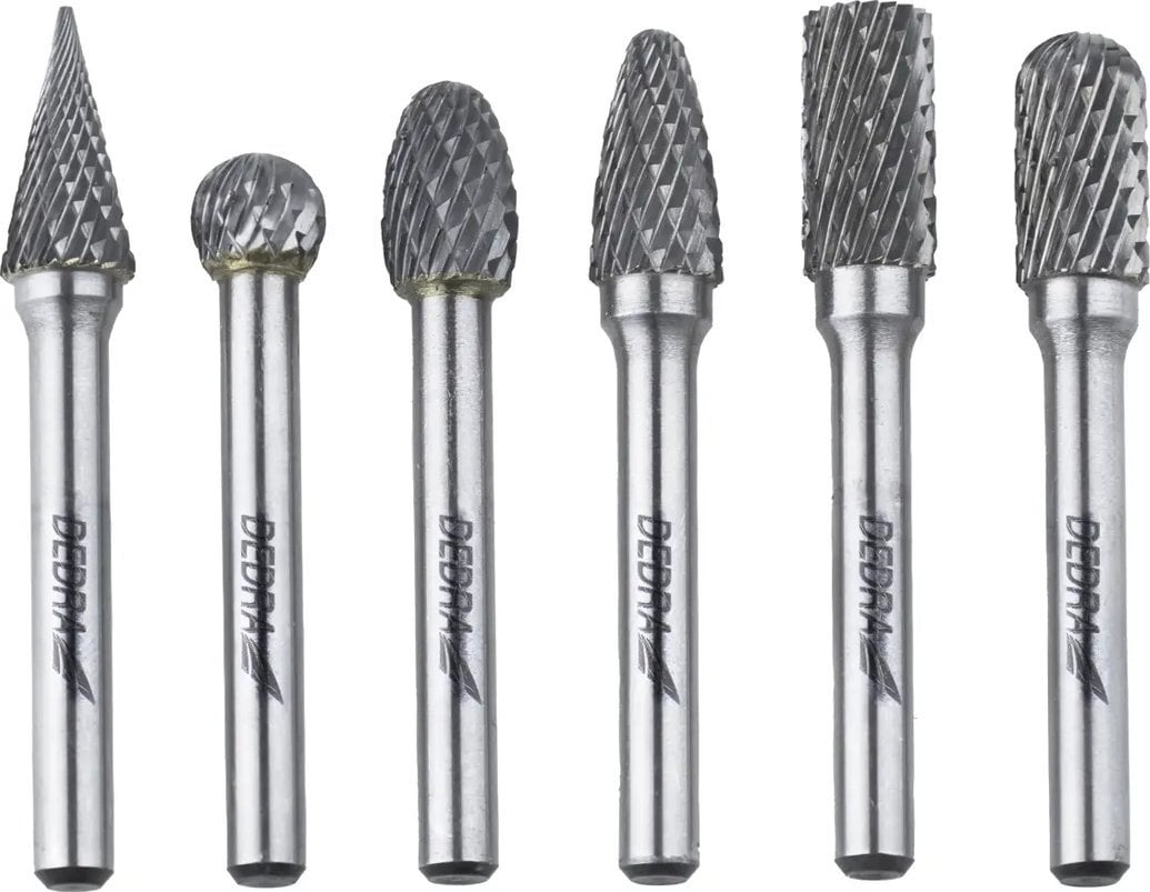 Dedra Frezy trzpien.do metalu 6szt zestaw,trzpień 6mm,węglik wolfr