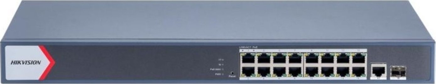Switch Hikvision 18 portów, 16 portów PoE przełącznik DS-3E1518P-EI/M