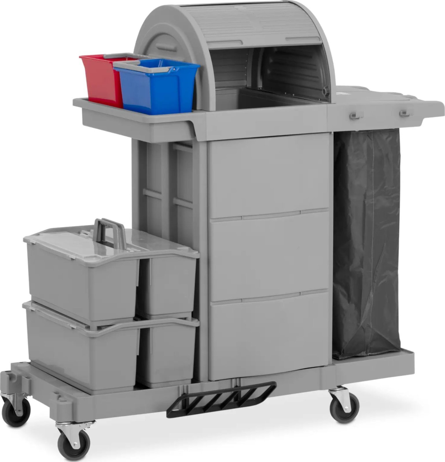 Ulsonix Wózek hotelowy do sprzątania ze schowkiem i workiem 2 wiadrami 128 x 62.5 x 133 cm Wózek hotelowy do sprzątania ze schowkiem i workiem 2 wiadr