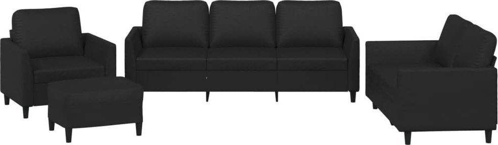 4-osobowa sofa z poduszkami, czarna, sztuczna skóra