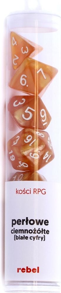 Rebel Komplet kości RPG Perłowe - Ciemnożółte (białe cyfry)