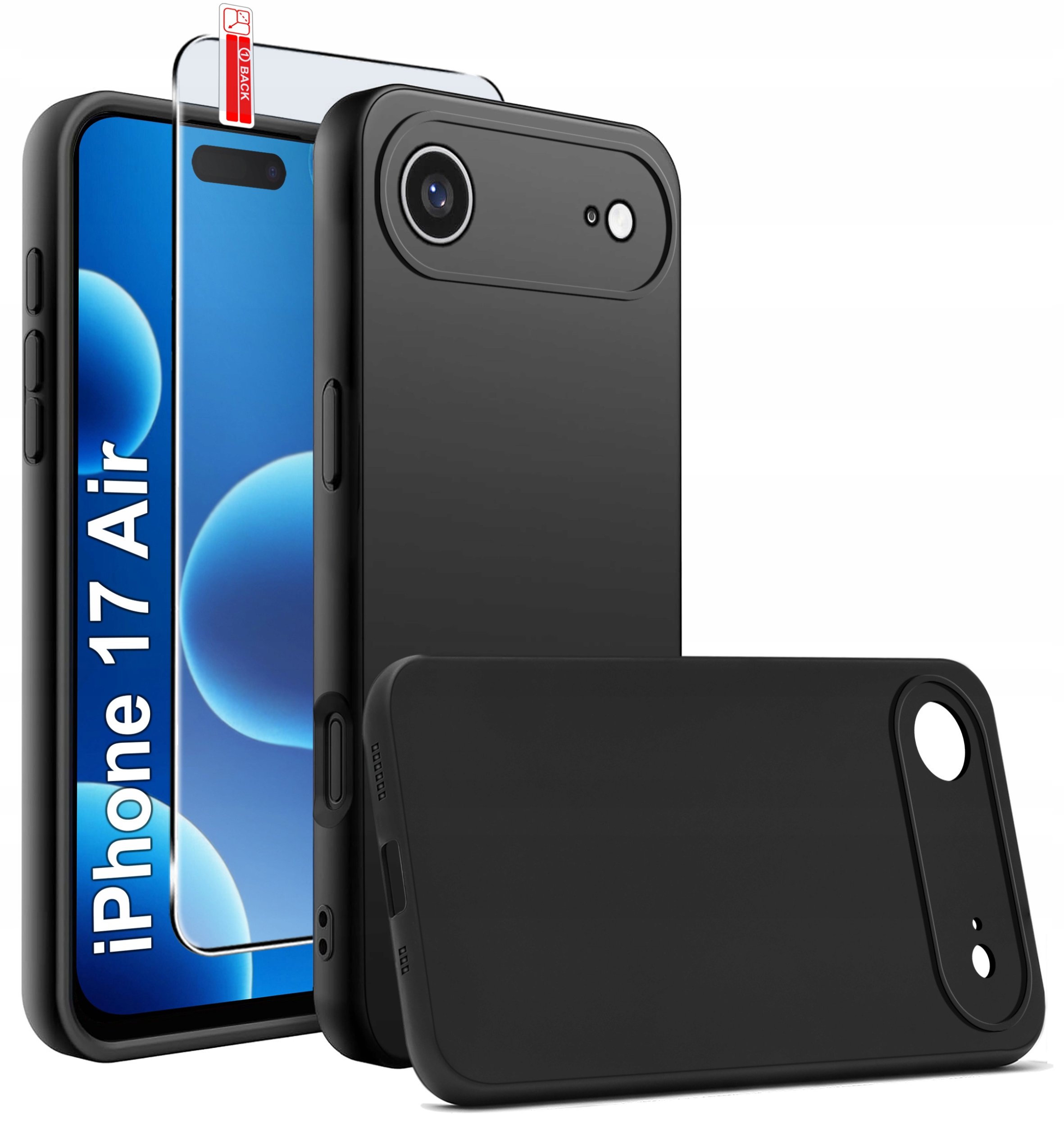 Etui Czarne Matowe Silikon Slim do iPhone 17 Air + SZKŁO 9H