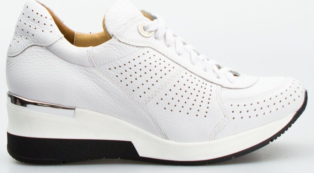 AGA Sneakersy na koturnie ażurowe skórzane szare Aga-39