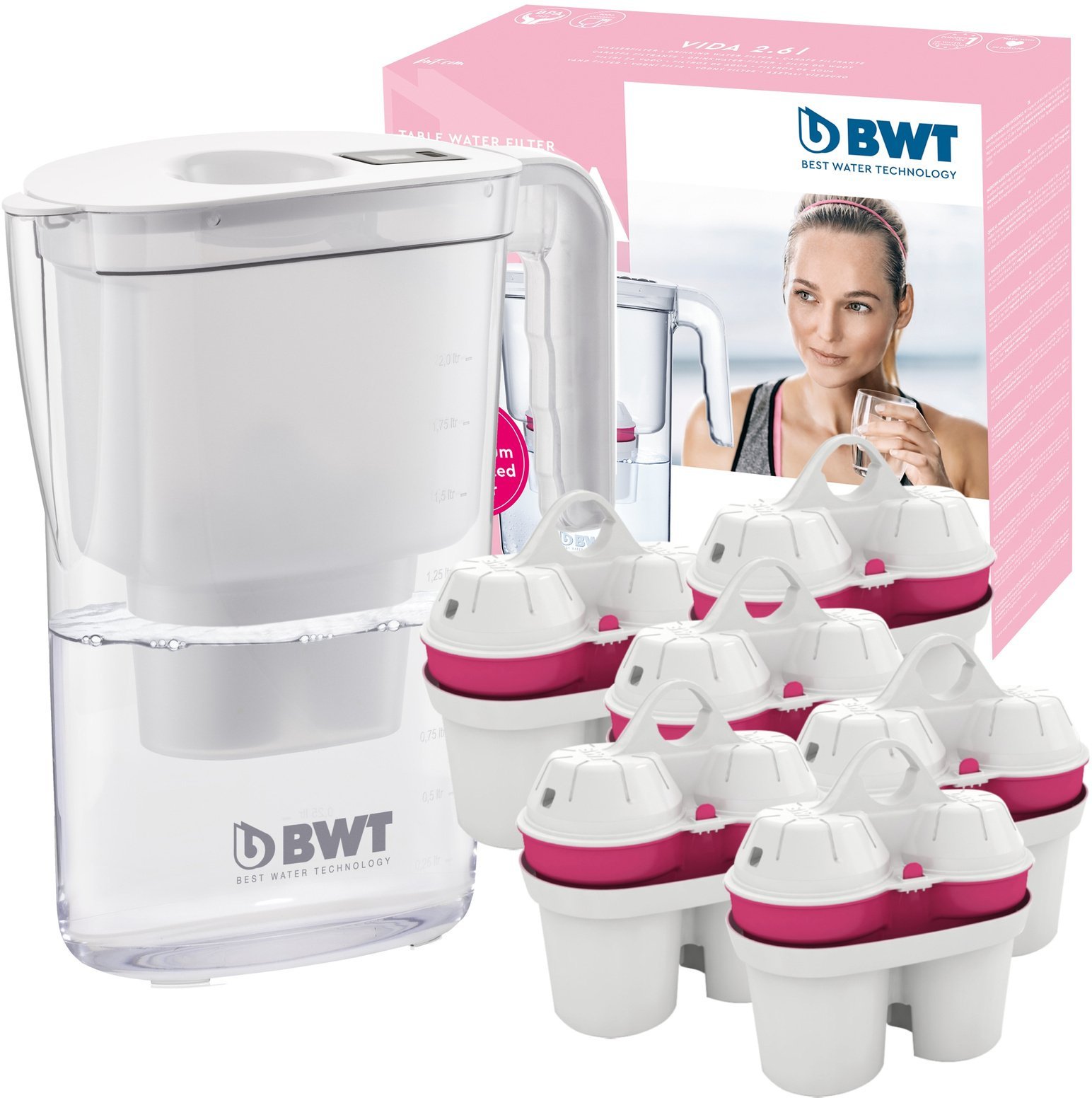 Dzbanek filtrujący BWT Dzbanek filtrujący wodę Vida 2.6 l biały + 6 wkładów magnezowych