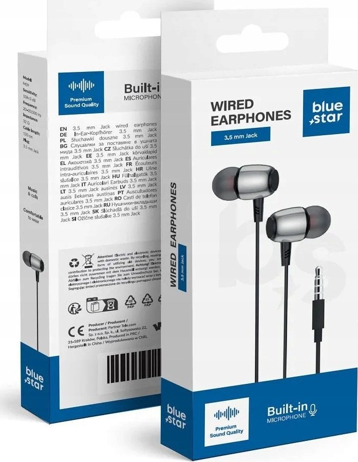BLUE STAR słuchawki przewodowe Jack 3,5 mm z mikrofonem M09 1,2 m czarne