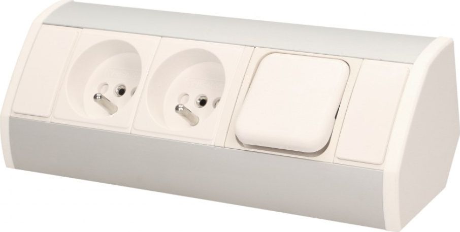 Orno Gniazdo meblowe 2x2P+Z z wyłącznikiem, biało-srebrne
