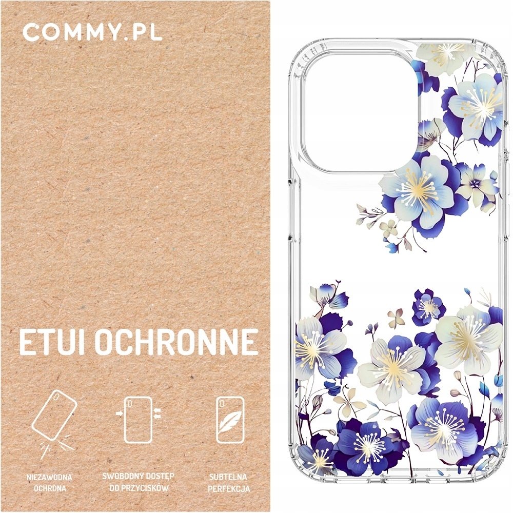 Przezroczyste mocne etui kwiaty Commy iPhone 15 Pro Case plecki