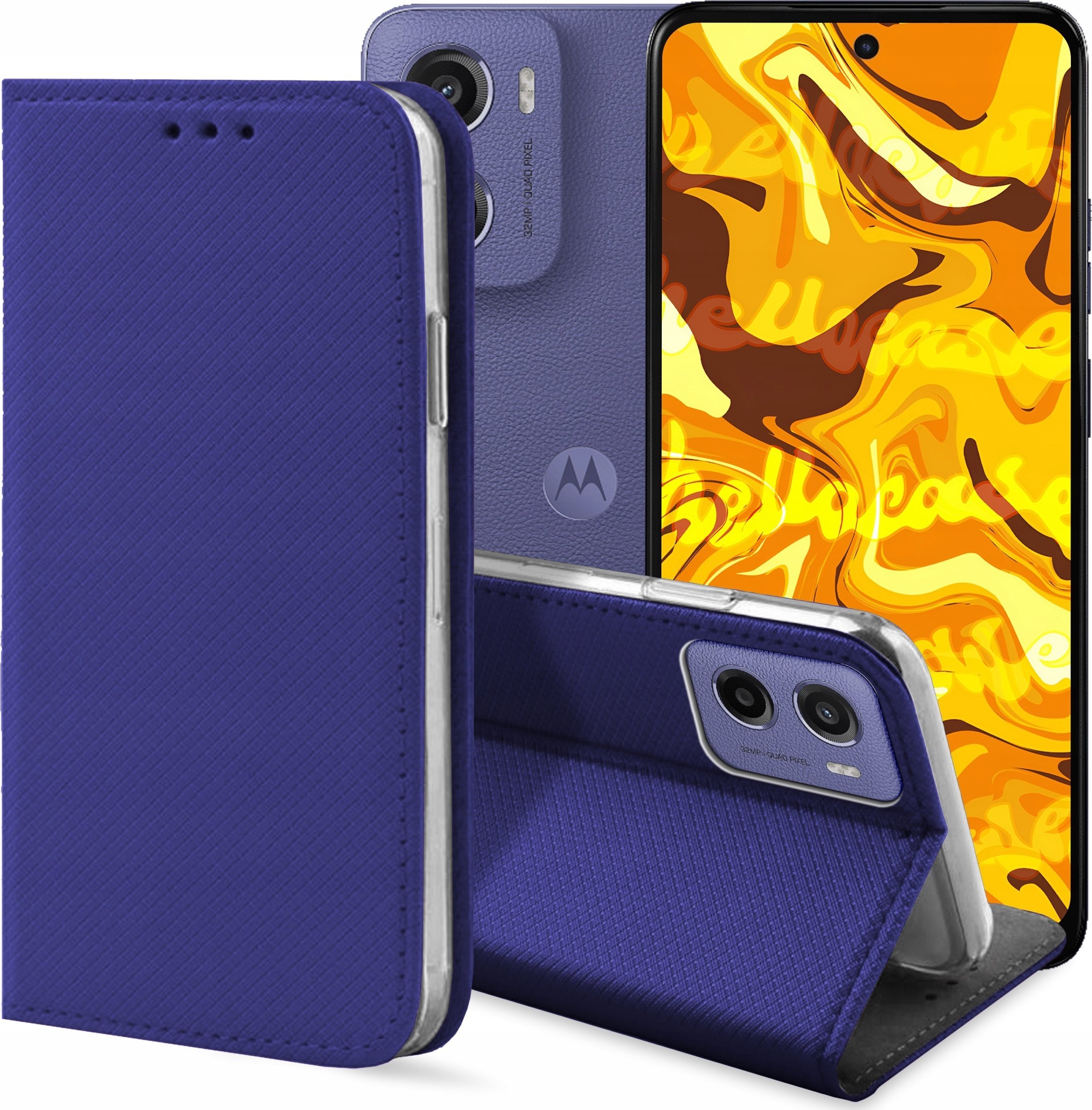 ETUI Z KLAPKĄ DO MOTOROLA MOTO E15 / G05 / G15 GRANATOWE MAGNETYCZNE KABURA