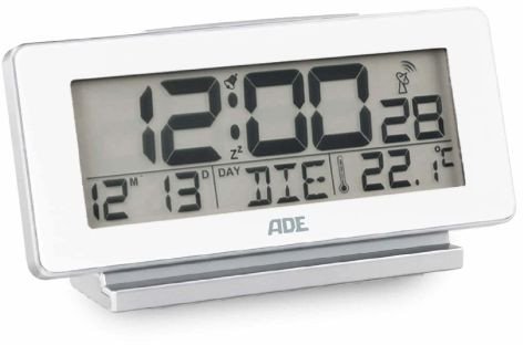 ADE Budzik elektroniczny z kalendarzem i termometrem, 12,5 x 4 x 8,5 cm, biały