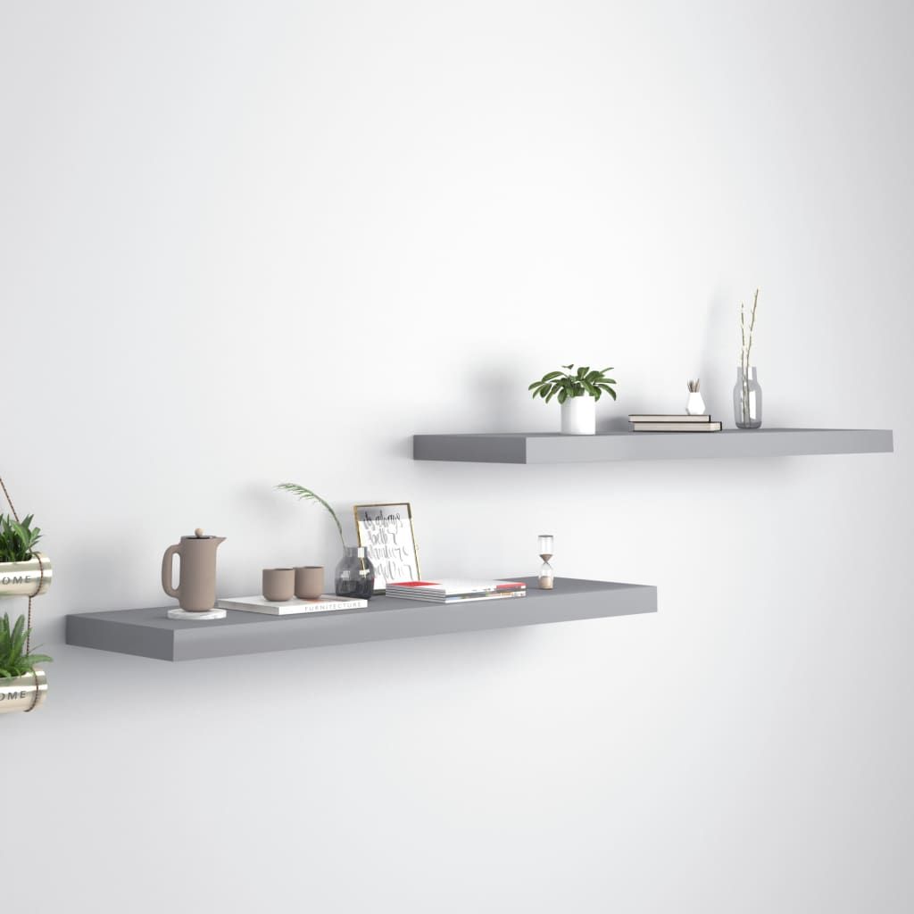 vidaXL Półki ścienne, 2 szt., szare, 90x23,5x3,8 cm, MDF