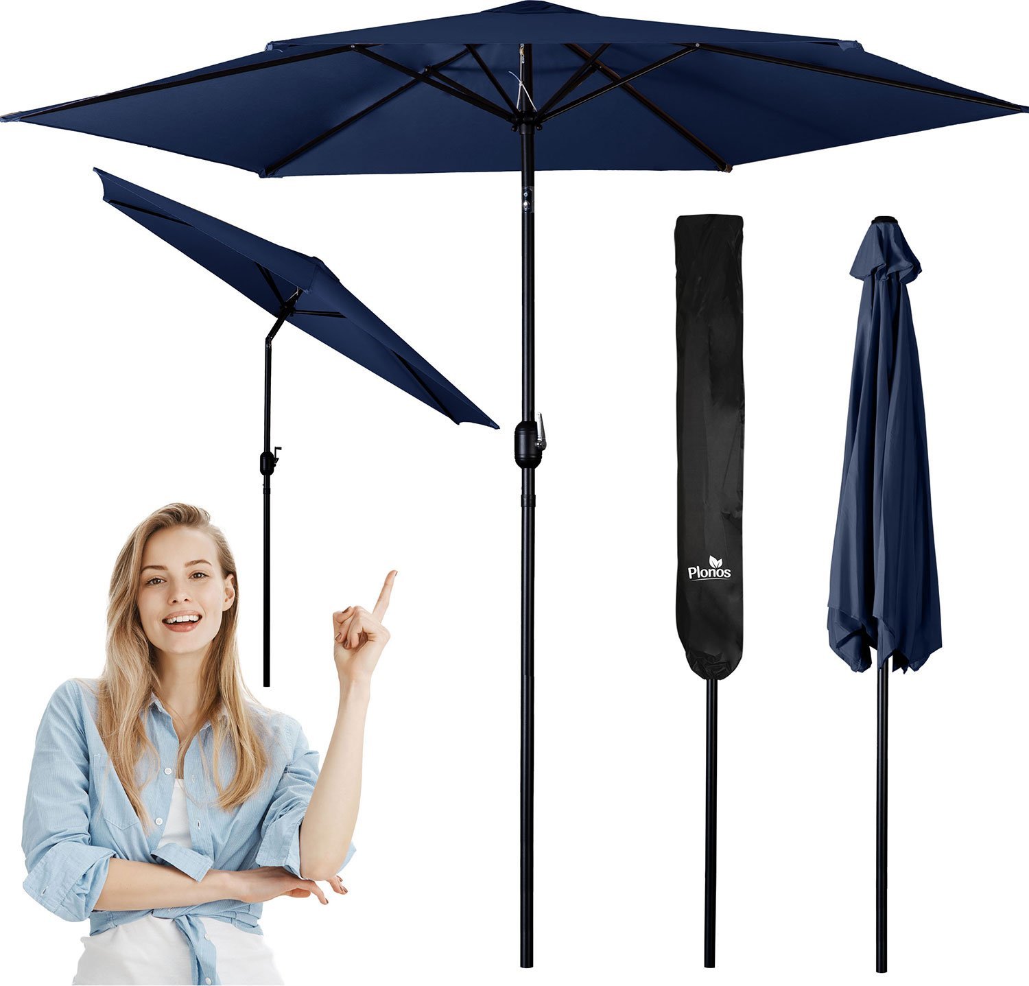 Parasol ogrodowy składany 6 segmentowy 300 cm z pokrowcem Plonos PL-884