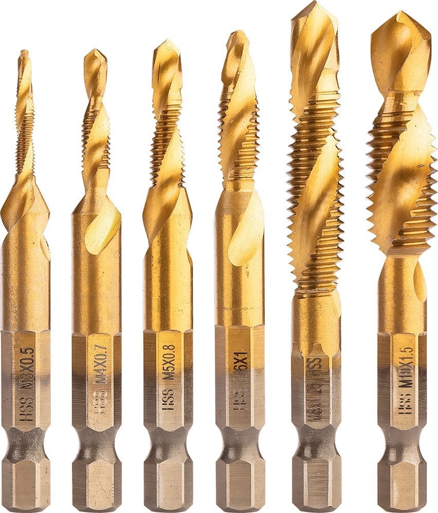 Zestaw wierteł gwintujących HSS TiN, M3 - M10, Hex, 6 szt.