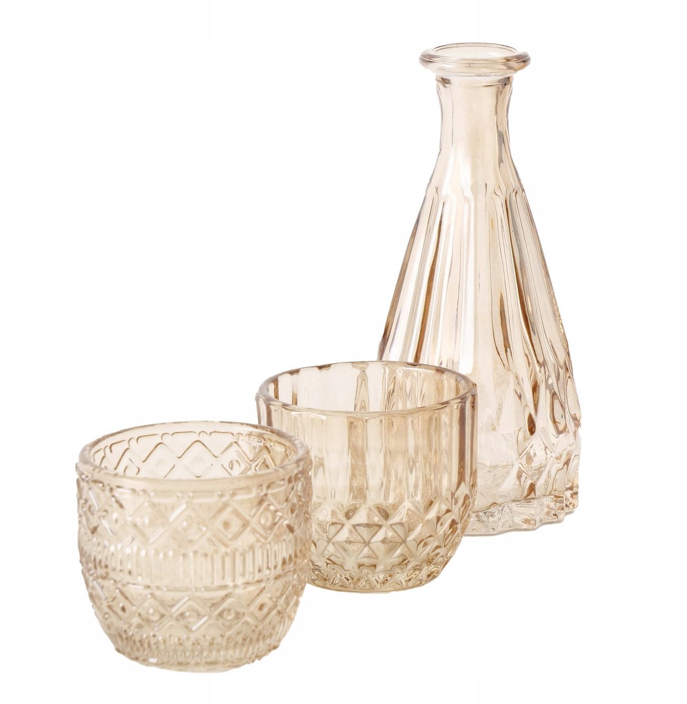 Zestaw szklanych dekoracji CHERIN, świeczniki i wazon