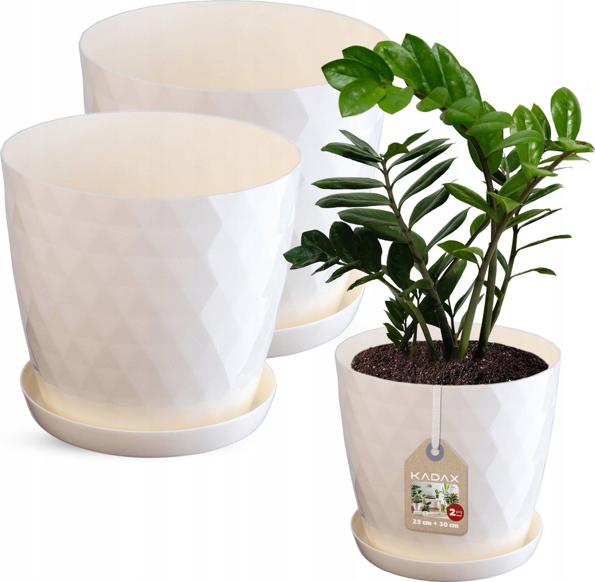 Kadax KADAX Doniczka Z Podstawką Krem Zestaw 25cm+30cm