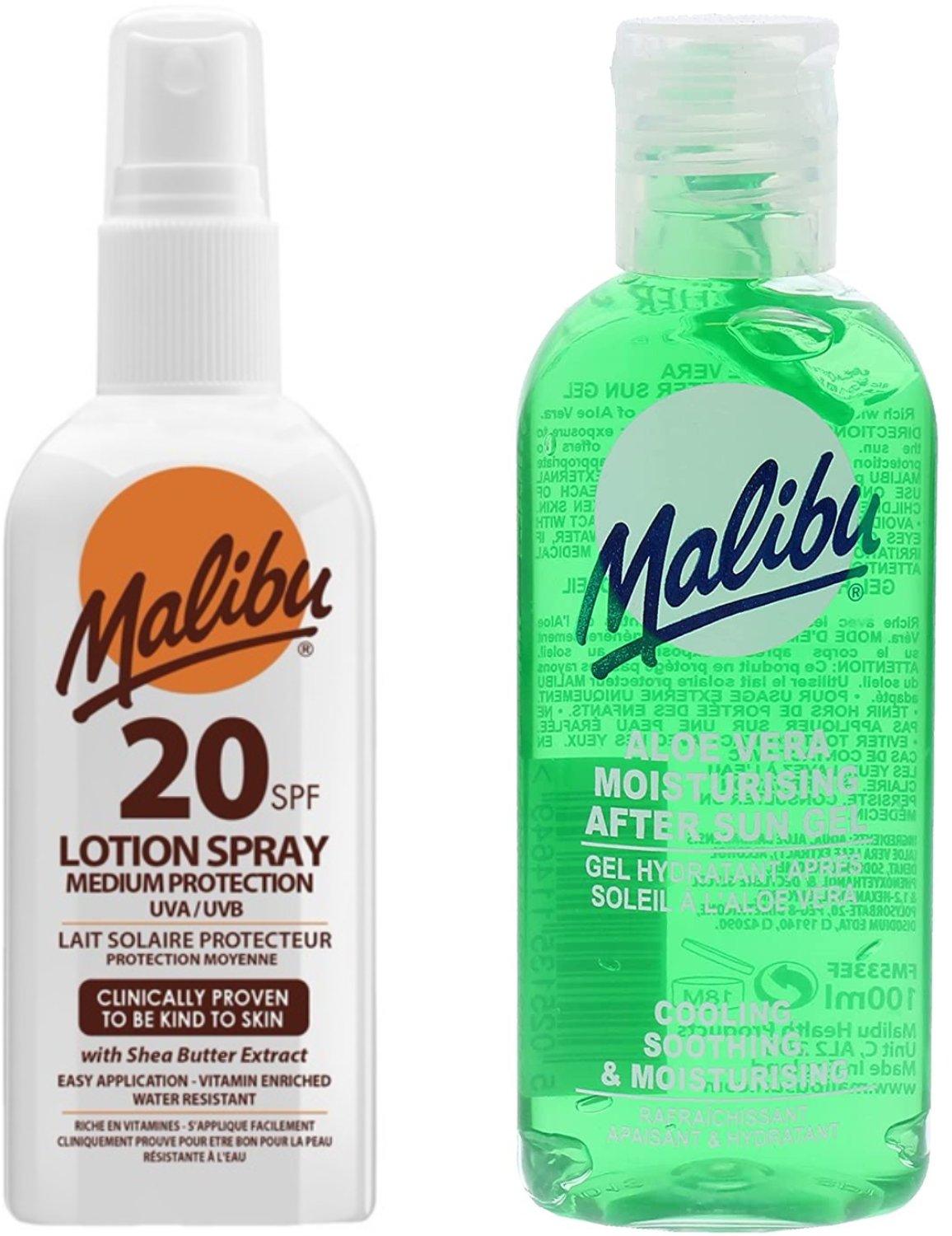 Malibu Wodoodporny Spray SPF20 100ml + Aloe Po Opalaniu 100ml