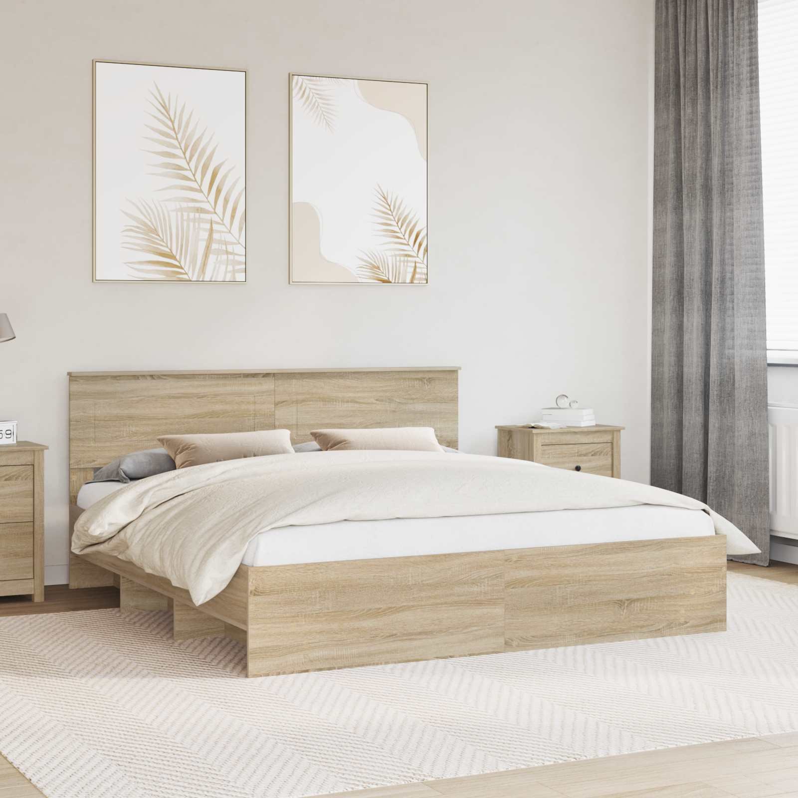 vidaXL Ramka łóżka Dąb Sonoma 200 x 200 cm Materiał z drewna pochodzenia roślinnego