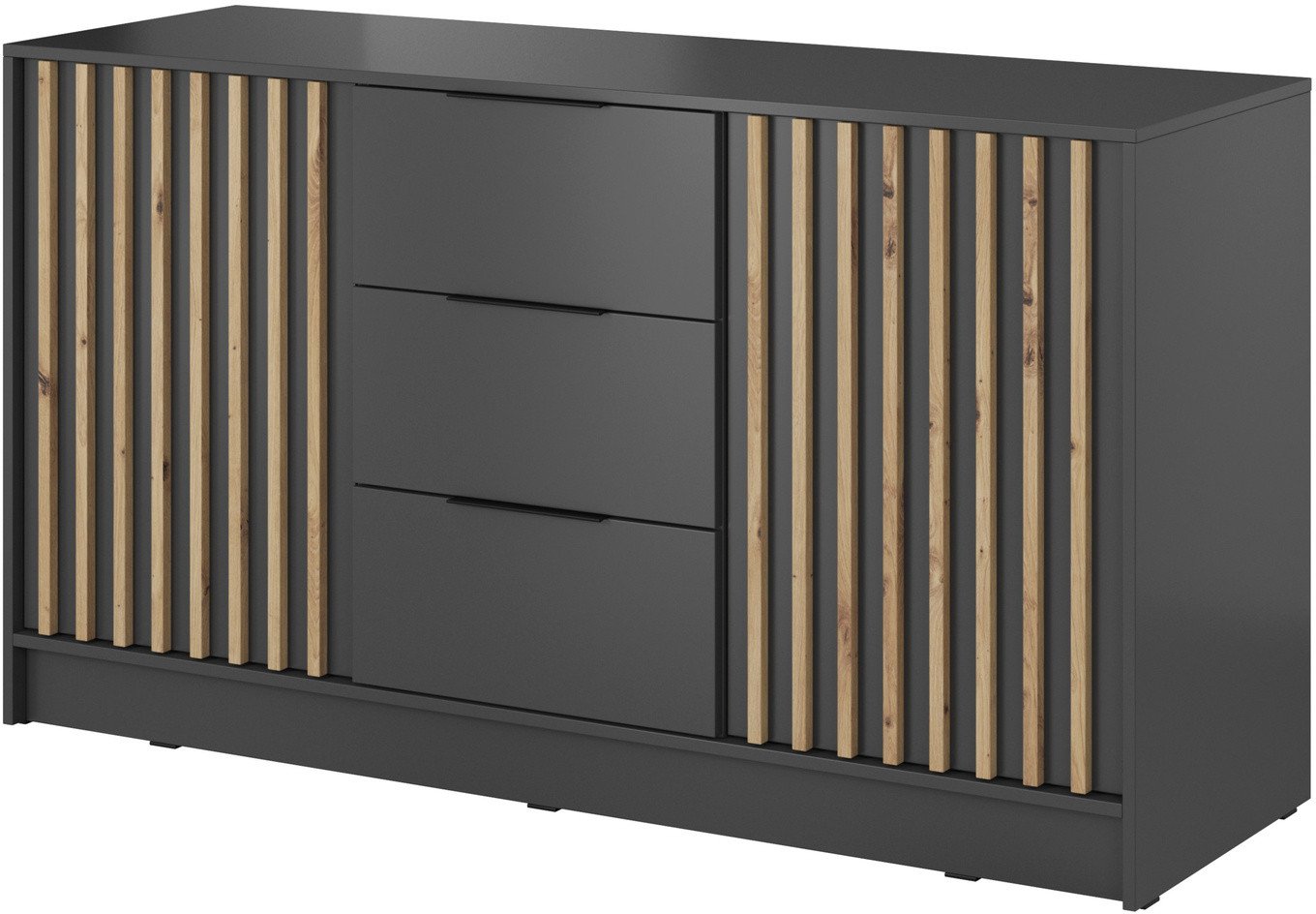 Komoda Stilo 155cm w kolorze grafit + dąb artisan lamele