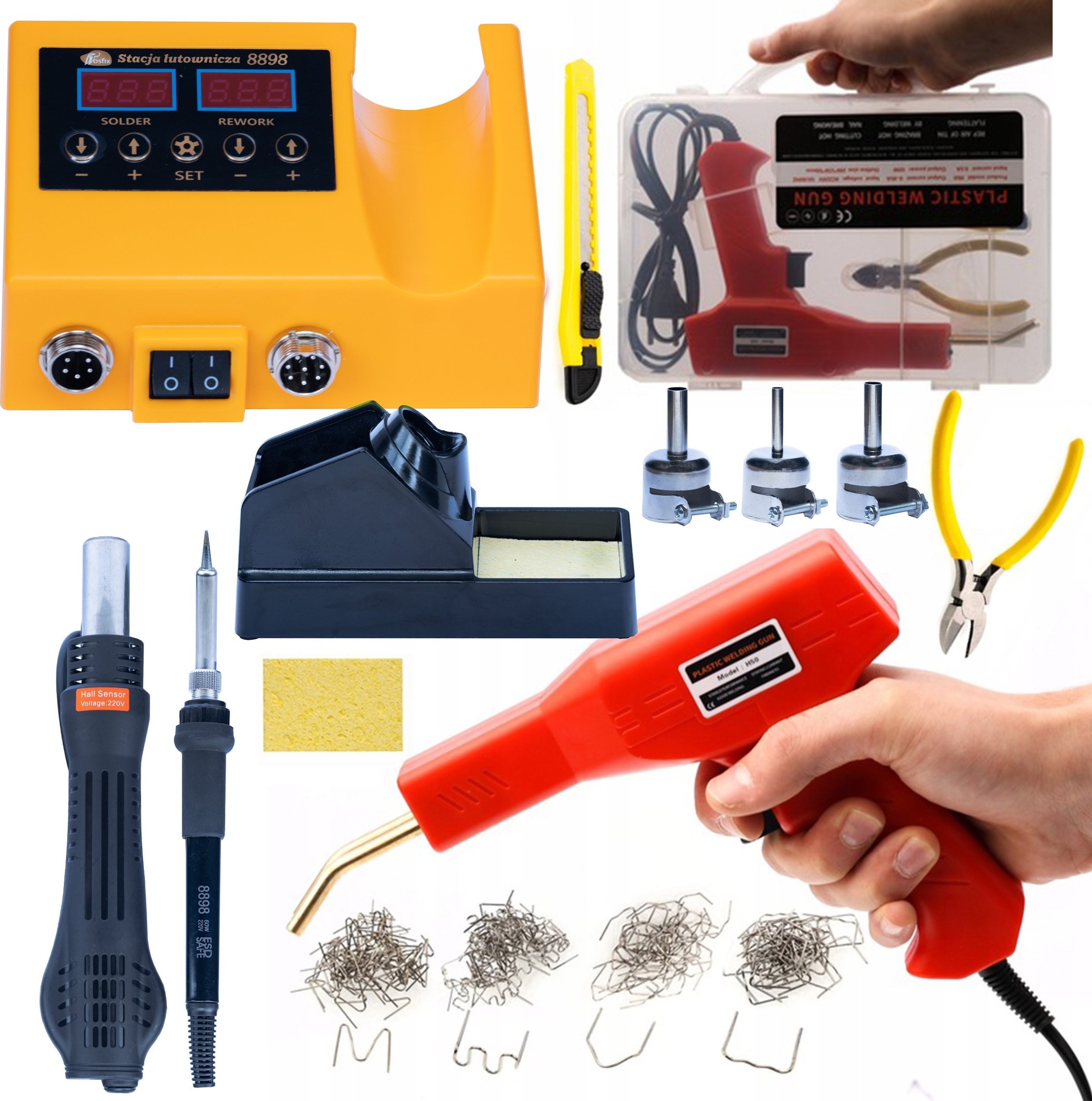 Rosfix STACJA LUTOWNICZA 2W1 LUTOWNICA HOT-AIR MOCNA MOC 660W + ZSZYWACZ ZSZYWKI