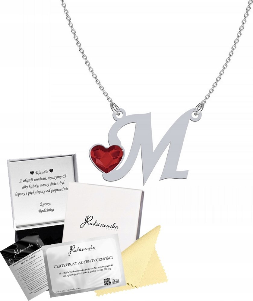 Radziszewska Jewellery Naszyjnik z Literką M Litera Łańcuszek Prezent Srebro 925 DEDYKACJA GRATIS