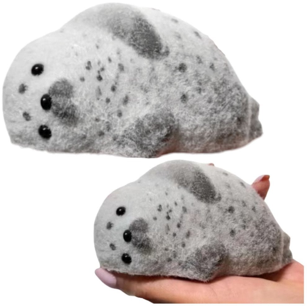 Gniotek Silikonowy Foka Z Sierścią Miękka Do Ugniatania Szara 12 cm