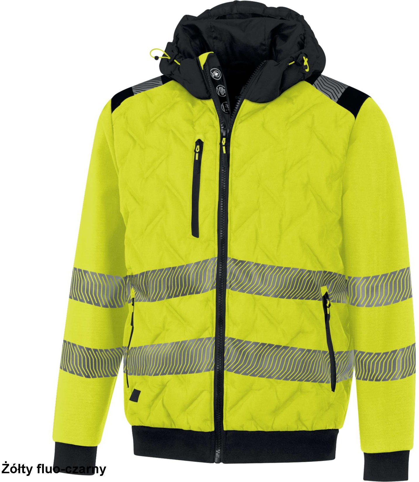 KURTKA OCIEPLANA OSTRZEGAWCZA PUCHOWA PIKOWANA WODOODPORNA MEMBRANA TPU ODDYCHAJĄCA KAPTUR RĘKAWY POLAR SOFTSHELL LUTONHV - żółty fluo-czarny 2XL