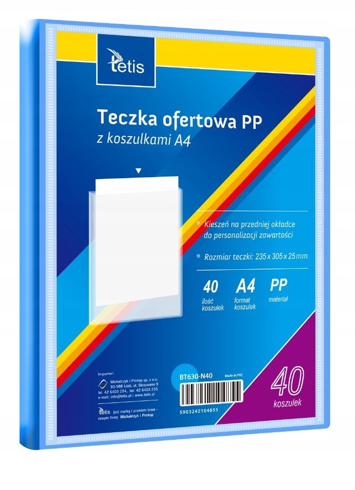 Teczka ofertowa A4 PP + 40 koszulek niebieska BT630-N40 tetis