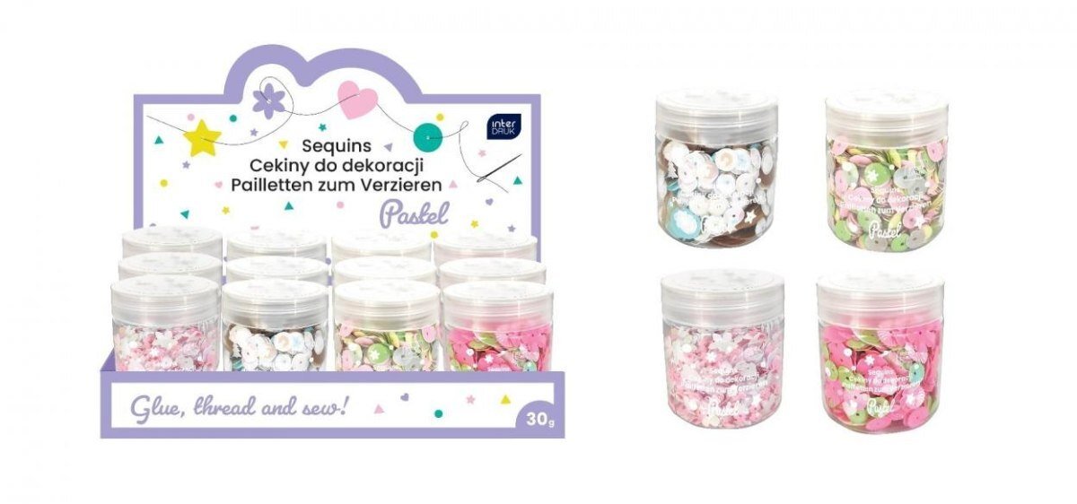 Cekiny do dekoracji 30g pastel (12szt)